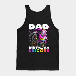 Mens Dad Of The Birthday Unicorn Monster Truck Matching Family Tank Top